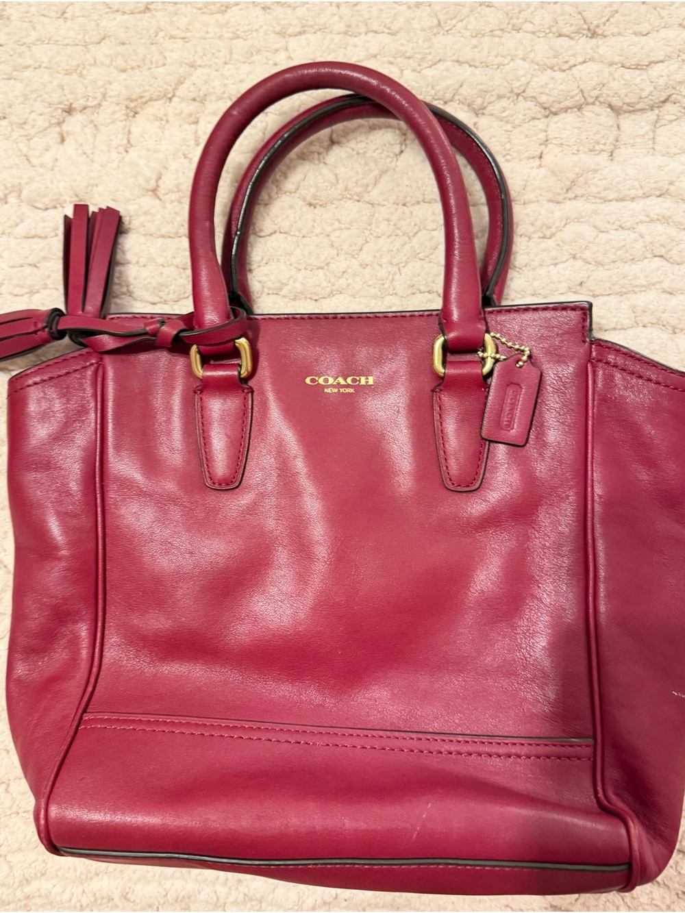 Coach Berry-Red Leather Satchel with Gold Hardware